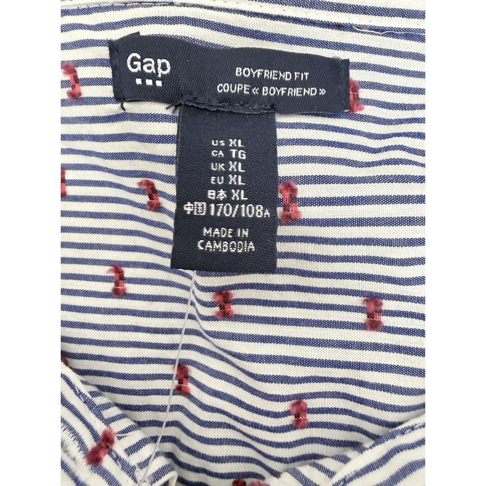Gap Boyfriend Fit Shirt XL Blue Stripe Red Bow Embroidered Button Down New #66 - Picture 5 of 7